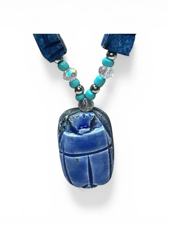 Handmade Egyptian Revival Style Scarab Necklace Set - Picture 2 of 2